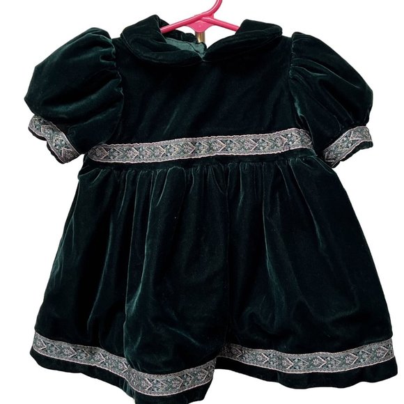 Boutique Emerald Green Velvet Fully Satin Lined Dress Baby Girls 6Mths Holiday